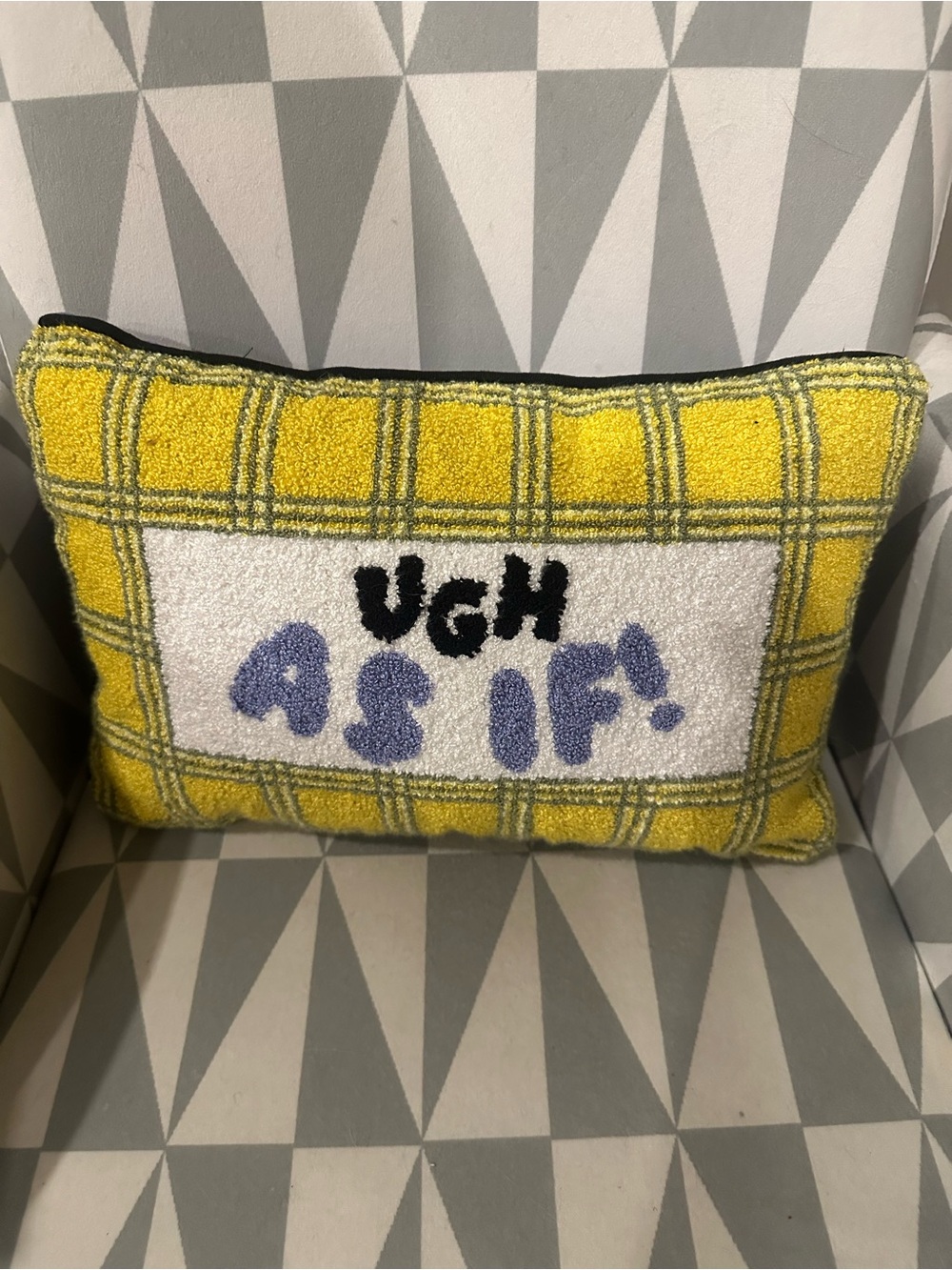 Clueless “Ugh As If” Yellow Plaid Decorative Pillow
